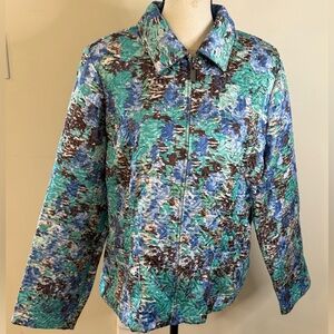 Christopher & Banks boho multicolored zip front jacket teal brown blue cream XL